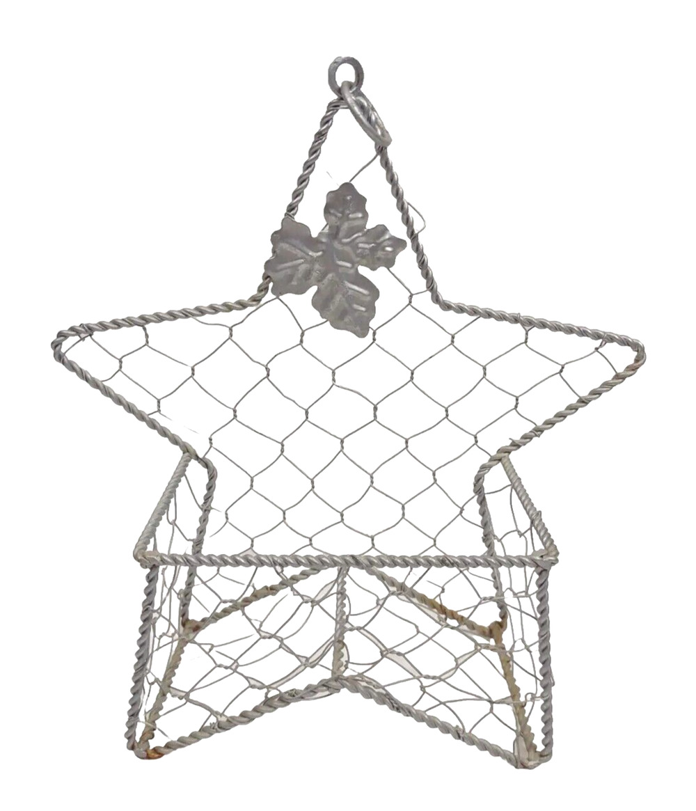 Vintage Hanging Star Wire Basket Maple Leaf Hanging Letter Mail Storage Silver
